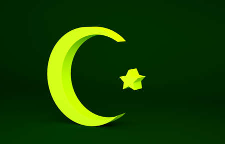 Yellow Star and crescent - symbol of Islam icon isolated on green background. Religion symbol. Minimalism concept. 3d illustration 3D renderの写真素材