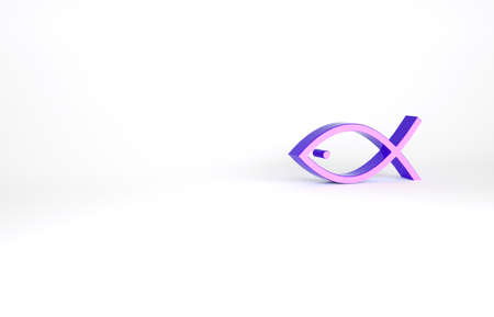 Purple Christian fish symbol icon isolated on white background. Jesus fish symbol. Minimalism concept. 3d illustration 3D renderの写真素材