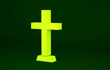 Yellow Christian cross icon isolated on green background. Church cross. Minimalism concept. 3d illustration 3D renderの写真素材