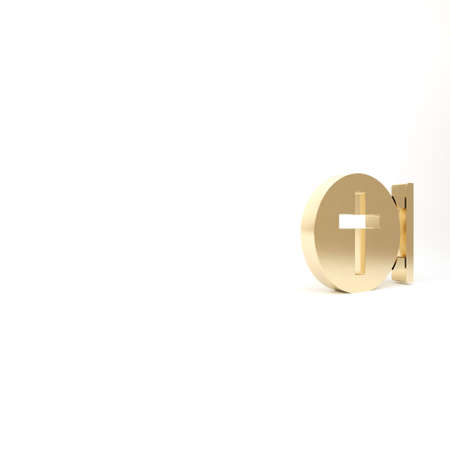 Gold Christian cross icon isolated on white background. Church cross. 3d illustration 3D renderの写真素材