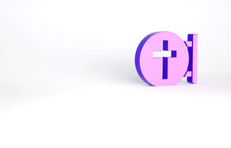 Purple Christian cross icon isolated on white background. Church cross. Minimalism concept. 3d illustration 3D renderの写真素材