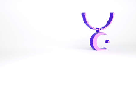 Purple Star and crescent on chain - symbol of Islam icon isolated on white background. Religion symbol. Minimalism concept. 3d illustration 3D renderの写真素材