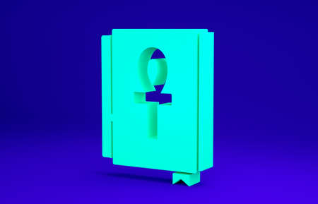Green Cross ankh book icon isolated on blue background. Minimalism concept. 3d illustration 3D renderの写真素材