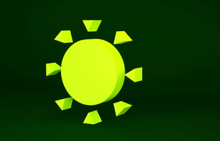 Yellow Sun icon isolated on green background. Summer symbol. Good sunny day. Minimalism concept. 3d illustration 3D renderの写真素材