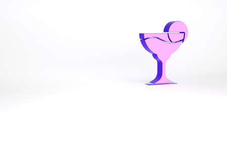 Purple Margarita cocktail glass with lime icon isolated on white background. Minimalism concept. 3d illustration 3D renderの写真素材