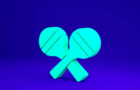 Green Maracas icon isolated on blue background. Music maracas instrument mexico. Minimalism concept. 3d illustration 3D renderの写真素材