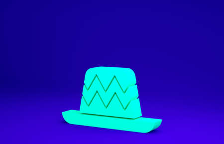 Green Traditional mexican sombrero hat icon isolated on blue background. Minimalism concept. 3d illustration 3D renderの写真素材