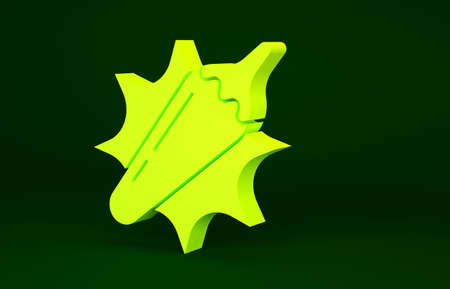 Yellow Hot chili pepper pod icon isolated on green background. Design for grocery, culinary products, seasoning and spice package, cooking book. Minimalism concept. 3d illustration 3D renderの写真素材