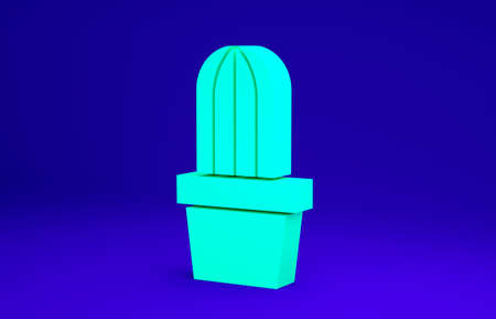 Green Cactus and succulent in pot icon isolated on blue background. Plant growing in a pot. Potted plant sign. Minimalism concept. 3d illustration 3D renderの写真素材