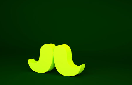 Yellow Mustache icon isolated on green background. Barbershop symbol. Facial hair style. Minimalism...