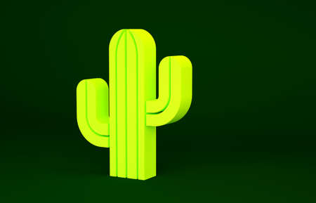 Yellow Cactus icon isolated on green background. Minimalism concept. 3d illustration 3D renderの写真素材