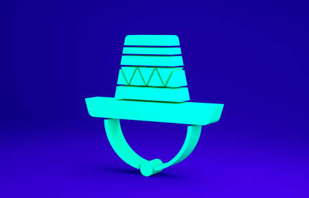 Green Traditional mexican sombrero hat icon isolated on blue background. Minimalism concept. 3d illustration 3D renderの写真素材