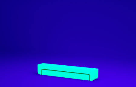 Green Long luminescence fluorescent energy saving lamp icon isolated on blue background. Minimalism concept. 3d illustration 3D renderの写真素材