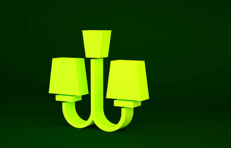 Yellow Chandelier icon isolated on green background. Minimalism concept. 3d illustration 3D renderの写真素材