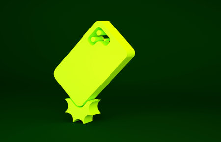 Yellow Shockproof mobile phone icon isolated on green background. Minimalism concept. 3d...