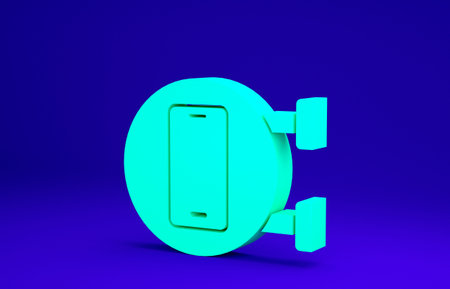 Green Phone repair service icon isolated on blue background. Adjusting, service, setting,...
