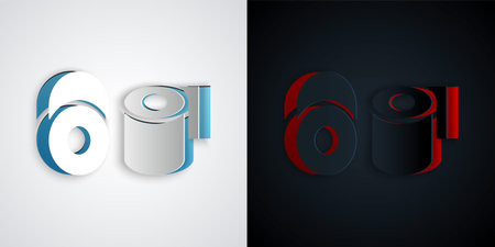 Paper cut Toilet paper roll icon isolated on grey and black background. Paper art style. Vectorのイラスト素材