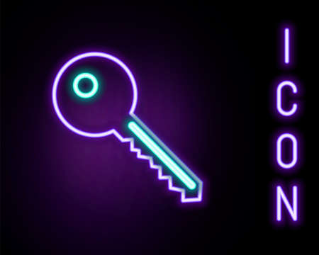 Glowing neon line Key icon isolated on black background. Colorful outline concept. Vectorのイラスト素材