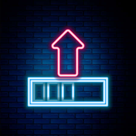 Glowing neon line Loading icon isolated on brick wall background. Upload in progress. Progress bar icon. Colorful outline concept. Vectorのイラスト素材