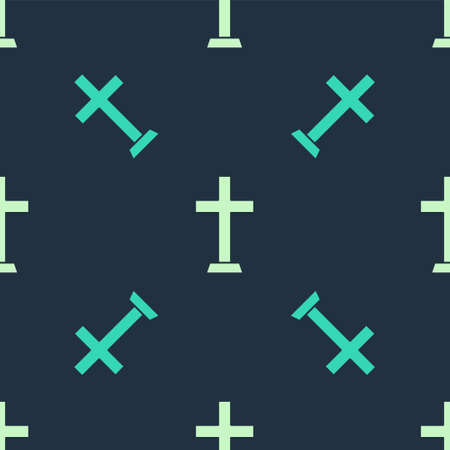 Green Christian cross icon isolated seamless pattern on blue background. Church cross. Vectorのイラスト素材