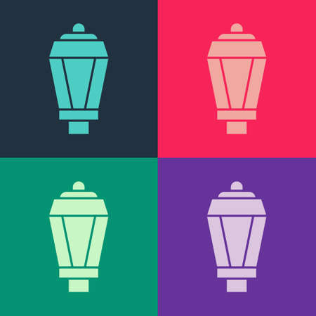 Pop art Garden light lamp icon isolated on color background. Solar powered lamp. Lantern. Street lamp. Vectorのイラスト素材