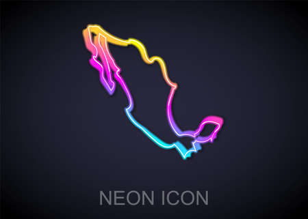 Glowing neon line Map of mexican icon isolated on black background. Vectorのイラスト素材