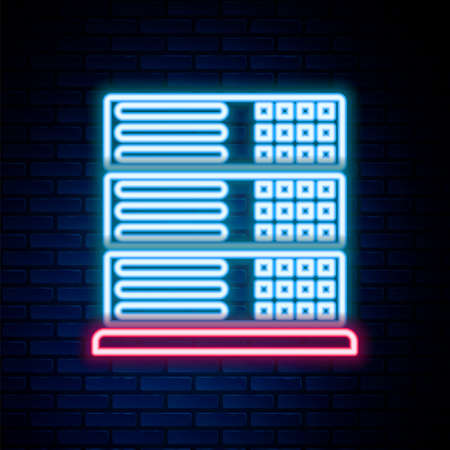 Glowing neon line Server, Data, Web Hosting icon isolated on brick wall background. Colorful outline concept. Vectorのイラスト素材