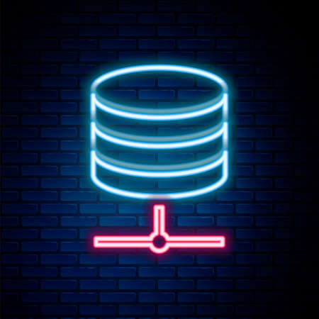 Glowing neon line Server, Data, Web Hosting icon isolated on brick wall background. Colorful outline concept. Vectorのイラスト素材