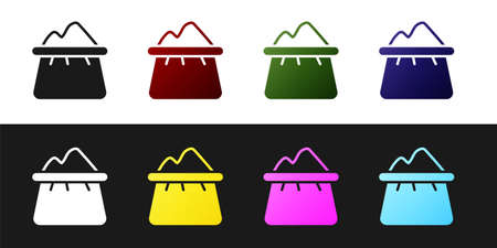 Set Bag of flour icon isolated on black and white background. Vectorのイラスト素材