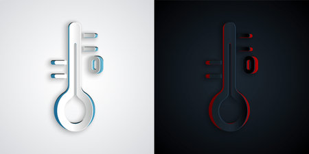 Paper cut Sauna thermometer icon isolated on grey and black background. Sauna and bath equipment....