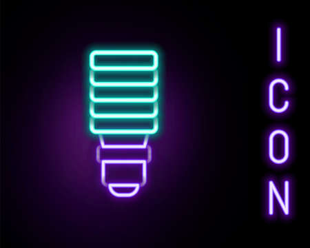 Glowing neon line LED light bulb icon isolated on black background. Economical LED illuminated lightbulb. Save energy lamp. Colorful outline concept. Vectorのイラスト素材