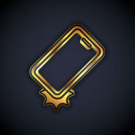 Gold Shockproof mobile phone icon isolated on black background. Vectorのイラスト素材