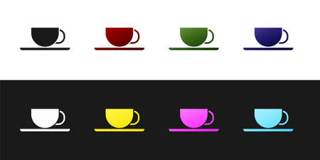 Set Coffee cup icon isolated on black and white background. Tea cup. Hot drink coffee. Vector Illustrationのイラスト素材