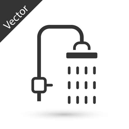 Grey Shower head with water drops flowing icon isolated on white background. Vectorのイラスト素材