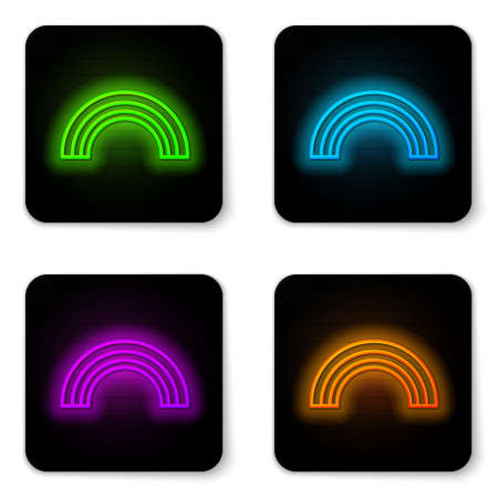 Glowing neon line Rainbow icon isolated on white background. Black square button. Vector Illustrationのイラスト素材