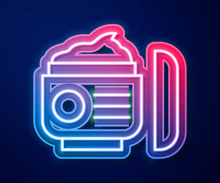 Glowing neon line Cream or lotion cosmetic tube icon isolated on blue background. Body care products for woman. Vectorのイラスト素材