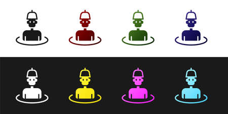 Set Man in the sauna icon isolated on black and white background. Vectorのイラスト素材