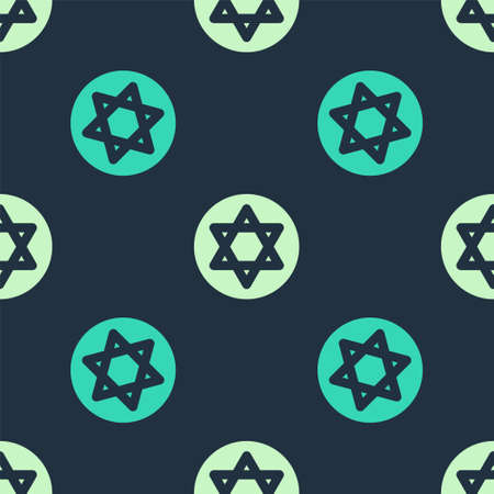 Green and beige Star of David icon isolated seamless pattern on blue background. Jewish religion symbol. Symbol of Israel. Vectorのイラスト素材