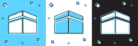 Set Kaaba mosque icon isolated on blue and white, black background. Kaaba hajj Mecca pray pilgrimage...