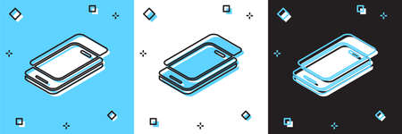 Set Glass screen protector for smartphone icon isolated on blue and white, black background. Protective film for glass. Transparent soft glass for mobile phone. Vectorのイラスト素材