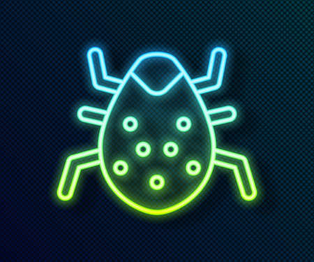 Glowing neon line System bug concept icon isolated on black background. Code bug concept. Bug in the system. Bug searching. Vectorのイラスト素材