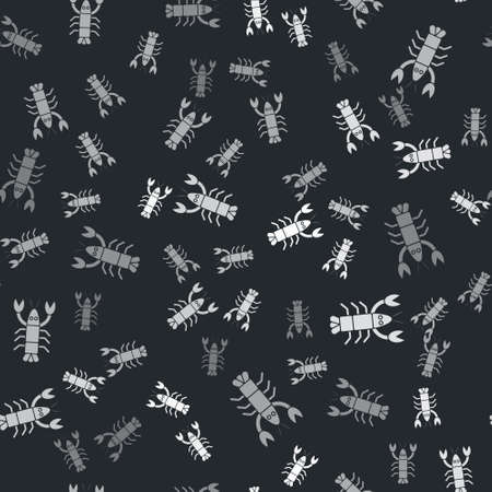 Grey Lobster icon isolated seamless pattern on black background. Vector.のイラスト素材