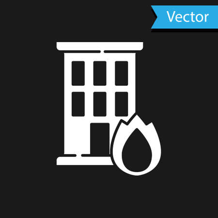 White Fire in burning house icon isolated on black background. Insurance concept. Security, safety, protection, protect concept. Vector.のイラスト素材