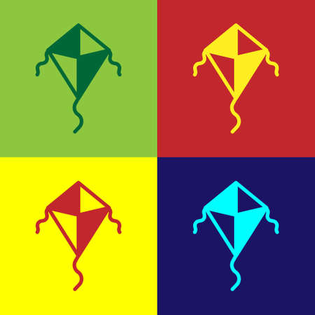 Pop art Kite icon isolated on color background. Vectorのイラスト素材