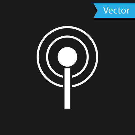 White Antenna icon isolated on black background. Radio antenna wireless. Technology and network signal radio antenna. Vectorのイラスト素材