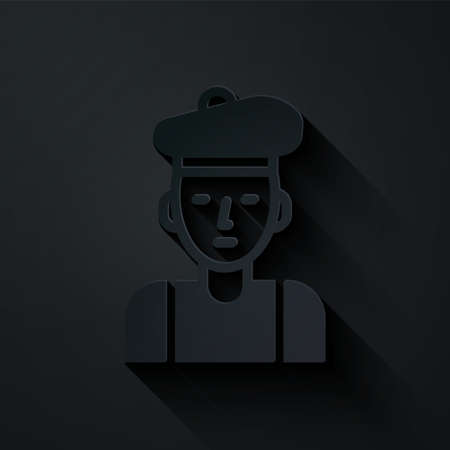 Paper cut French man icon isolated on black background. Paper art style. Vectorのイラスト素材