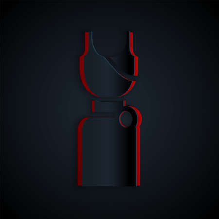 Paper cut Woman dress icon isolated on black background. Clothes sign. Paper art style. Vectorのイラスト素材