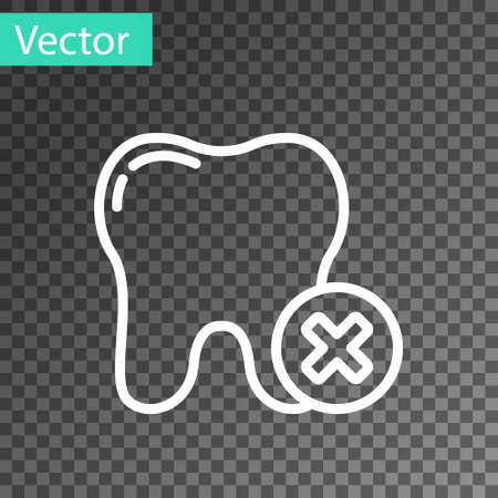 White line Tooth with caries icon isolated on transparent background. Tooth decay. Vectorのイラスト素材
