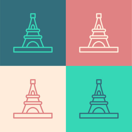 Pop art line Eiffel tower icon isolated on color background. France Paris landmark symbol. Vectorのイラスト素材