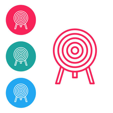 Red line Target icon isolated on white background. Dart board sign. Archery board icon. Dartboard sign. Business goal concept. Set icons in circle buttons. Vectorのイラスト素材